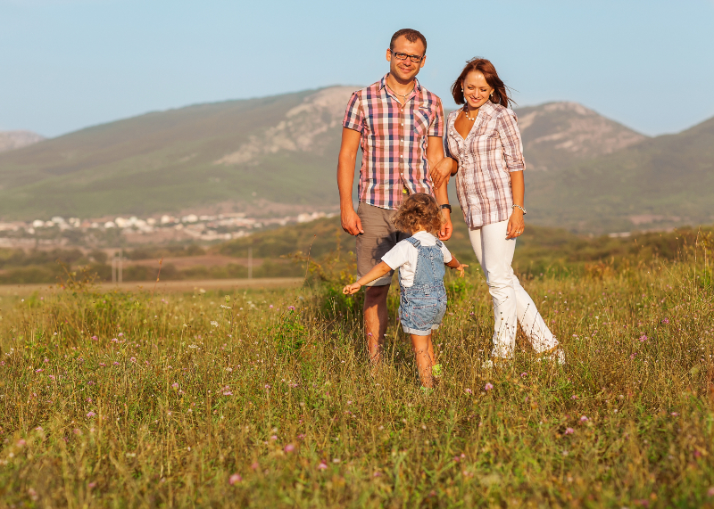 happy family on field